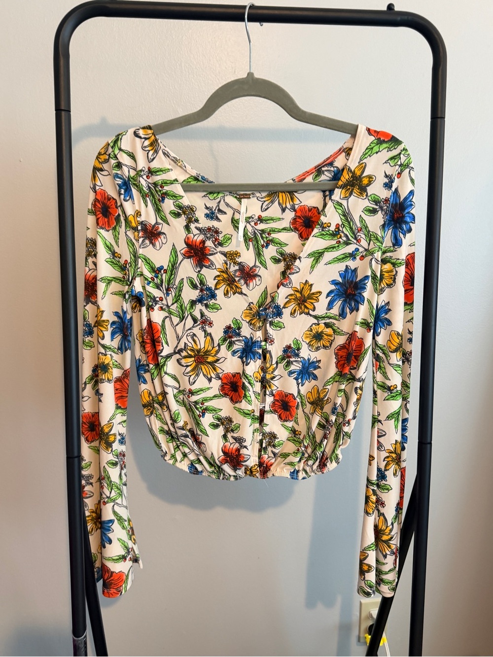Free People Floral Martini Top XS Bell Sleeves